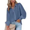 Kvinnors blusar 2023 Fashion Ladies OL Button Loose Blue Tops Spring Summer Women Slow Down Collar Long Sleeve Workwear Shirts