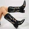 Buty vintage haftowe buty dla jesiennych zachodnich kowbojów wygodne środkowe obcasy butów botów botas femininas 230804