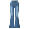 Women's Jeans Denim Pants Mid Waist Long Flare Front Pocket Bell Bottom Slim Japanese Y2k Clothing