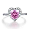 Cluster Rings Slae Silver Plated Pink & White Crystal Love Heart Shaped Stone Ring For Women Wedding Jewelry