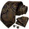 Mannen Vesten Merk Pak Vest Set Voor Mannen Luxe Zijde Zwart Goud Paisley Jurk Vest Stropdas Manchetknopen Zakdoek Set Mannelijk Mouwloos Vest 230804