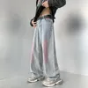 Men's Jeans Fashion Spring Autumn With Washed Pink Color Loose Straight Pants Male Trousers