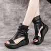 Dress Shoes Retro Roman Sandals Women's Summer High Heel Comfort Top Wedge Boots Platform Fish Mouthed