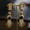 Backs Earrings Medieval Natural Agate Glass Retro Golden Ear Clip