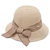 Chapeaux à large bord dames vacances Protection solaire voyage arc Rosette grande casquette décontractée chapeau de plage paille femmes