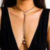 Choker IngeSight.Z Simple Imitation Pearls Black Leather Wax Thread Long Rope Chain Necklace For Women Clavicle Necklaces