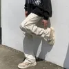 Herrbyxor aprikos svart casual män mode knapp rak japansk streetwear hip hop löst taktiska män byxor