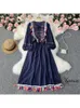 Casual Dresses Spring/Summer Vintage Heavy Industry Ethnic Style Embroidery Colorful Tassel Waist Tie Up Cotton Linen Dress Tourism Vacation
