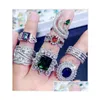 Solitaire Ring Light Luxury Crystal Zircon Stone Rings Real Gold Plate Colorf Zirconia Finger Heavy Industry Micro Pave S925 Sier Gems DHT9F