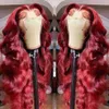 13x4 Body Wave Lace Front Human Hair Wig Brazilian Red Colored Remy Wigs for Women HD Transparent Lace Frontal Wig