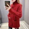 Kvinnors stickor Autumn Winter Korean Fashion Sweaters Casual Knit Cardigan Single-Breasted Turtleneck Loose Femme Sweater Coat Top