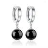 Boucles d'Oreilles Créoles Argent 925 Perles Agate Shambala Pour Femme Joaillerie