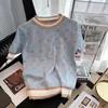 Pulls pour femmes 2023 été femmes à manches courtes mode tricot paillettes pierres t-shirt Femme Vintage luxe concepteur mince loisirs t-shirt hauts 230804