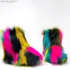 Boots Winter children's warm snow boots fluffy artificial fur boots children's fur shoes rainbow shoes rubber smooth slippery boots luxury fur shoes Z230805