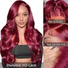 13x4 Body Wave Lace Front Human Hair Wig Brazilian Red Colored Remy Wigs for Women HD Transparent Lace Frontal Wig