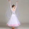 Stage Wear White Ballroom Dance Competition Dress Standard Women Modern Performance Costumes Long Sleeves Big Swing Waltz Dancing Clothes