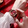 Wristwatches POEDAGAR Luxury Diamond Dial Quartz Watch Women Fashion Red Leather Strap Waterproof Dress Watches Relogio Feminino