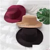 Breda brimhattar Flat Top Fedoras för kvinnor Solid Color Imitation Woolen Jazz Cap Elegant British Lady Caps Bowler Fedora 220810 Drop DH5YM