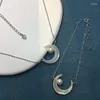 Kettingen S925 Zilver Natuurlijke Shell Maan Lichtgevende Steen Ketting Vrouwelijke Sleutelbeen Ketting Crescent Parelmoervlinder Licht Luxe Franse Elegantie