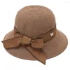 Chapeaux à large bord dames vacances Protection solaire voyage arc Rosette grande casquette décontractée chapeau de plage paille femmes