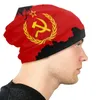 Boinas Streetwear Inverno Mulheres Homens Chapéu De Malha Adulto USSR Bandeira União Soviética Socialismo Quente Gorros Gorros Rússia CCCP Boné Chapéus