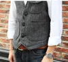 Mannen Vesten Casual Tooling Vest Formele Visgraat Tweed Bruin V-hals Wollen Vest Business Vest Stalknecht Voor Bruiloft prom 230804