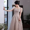 Ethnic Clothing Women V-neck Formal Evening Dress Exquisite Sequins Beaded Party Gowns 2023 Elegant Banquet Long A-line Dresses
