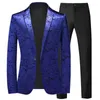 Trajes de hombre Otoño Vestido de fiesta de graduación Traje Negro / Azul Moda Hombre Pequeño Jacquard Blazers Chaqueta y pantalones Tamaño 6XL-S