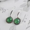 Orecchini pendenti FNJ Argento 925 Calcedonio verde per gioielli da donna Orecchini pendenti in argento sterling S925 MARCASITE