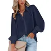 Kvinnors blusar 2023 Fashion Ladies OL Button Loose Blue Tops Spring Summer Women Slow Down Collar Long Sleeve Workwear Shirts