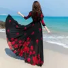 Casual Dresses 2023 Spring/Summer Korean V-neck Printed Chiffon Dress For Women With Waist Wrap And Slender Beach Female