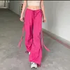 Pantalon femme Cargo 2023 pantalon de survêtement à lacets ruban taille haute Chic rose décontracté Streetwear femmes Y2k Joggers femmes