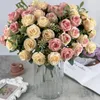 Decorative Flowers 10 Heads Artificial Fake Rose Silk Bouquet With Plastic Stems For Wedding Table Vase Centerpiece Plants Home Room Decor