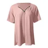 Femmes Blouses Femmes Sexy Chemises Vêtements Col En V Fermeture Éclair Solide Lâche Dames À Manches Courtes Pli Casual Blouse Tops Blusas De Mujer