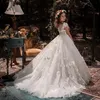 2020 nouvelles robes de fille de fleur mignonnes Tulle perles appliquées robes de reconstitution historique pour les filles robes de première Communion enfants Prom303q