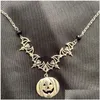 Pendant Necklaces Gothic Or Halloween Necklace With Bat Pumpkin And Black Pearls Jewelry Women Gift Statement Fashion Creativity Drop Dhxkb