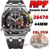 APF JJF26470 CAL.3126 A3126 Chronograph Automatyczna męska zegarek zegarek ze stali nierdzewnej Ceramiczna ramka Czarna tekstura Guma Guma