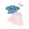Kurtki niemowlęta dziewczyny letnie ubrania spaghetti paska tiulowa sukienka bez rękawów z kurtką z krótkim rękawem i opaską R230805