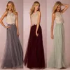 2020 Vintage Duas Peças Tule Vestidos Da Dama De Honra Top Crop De Renda Ruched Até O Chão Blush Cinza Menta Borgonha Vestidos De Festa De Formatura Custo232Q