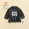 Jackets Kid Baby Girl Denim Coat Long Sleeve Lapel Buttons Cardigan Tassel Hem Dress Fall Loose Tops Black 6M-4T R230805