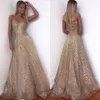 Gold Gece Elbise Uzun Sparkle 2022 Yeni V yaka Kadınlar Zarif Kayışlar Sulak A-Line Maxi Prom Partisi Elbise Abendkleider291t