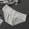 Slip été sous-vêtements en soie de glace hommes Sexy Triangle translucide taille basse Hombre Shorts troncs slips