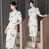 Etnisk klädmode förbättrad cheongsam kinesisk traditionell retro kort ärm qipao klänning cny
