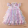 Mädchen Kleider 2023 Neue Sommer Kinder Mädchen Prinzessin Kleid Modische Fliegen Ärmeln Mesh Kuchen Rock Kinder Pailletten Kleid Trägt