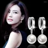 Hoop Earrings 925 Sterling Silver Pearls Agate Shambala For Women Fine Jewelry