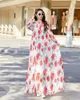 Robes de grande taille robe d'été pour femmes impression florale Maxi robe en mousseline de soie à manches longues ample Concert vacances plage longue Vestido