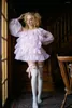 Casual Dresses Sweet Pink Ruffles Tiered Tulle Short For Women One Shoulder Full Sleeves Mini Dress Vestido De Mulher