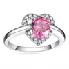 Cluster Rings Slae Silver Plated Pink & White Crystal Love Heart Shaped Stone Ring For Women Wedding Jewelry