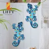 Decorative Objects Figurines 2Pcs Blue Mosaic Gecko Wall Artwork for Home Decoration Sculpture Statue Cute Pendant of Living Room Bedroom Office 230804