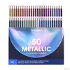 Andra kontorsskolatillförsel BruTFuner Metallic Colored Pencils 50st Draws Pencil Soft Wood Golden For Artist Sketch Coloring Art 230804